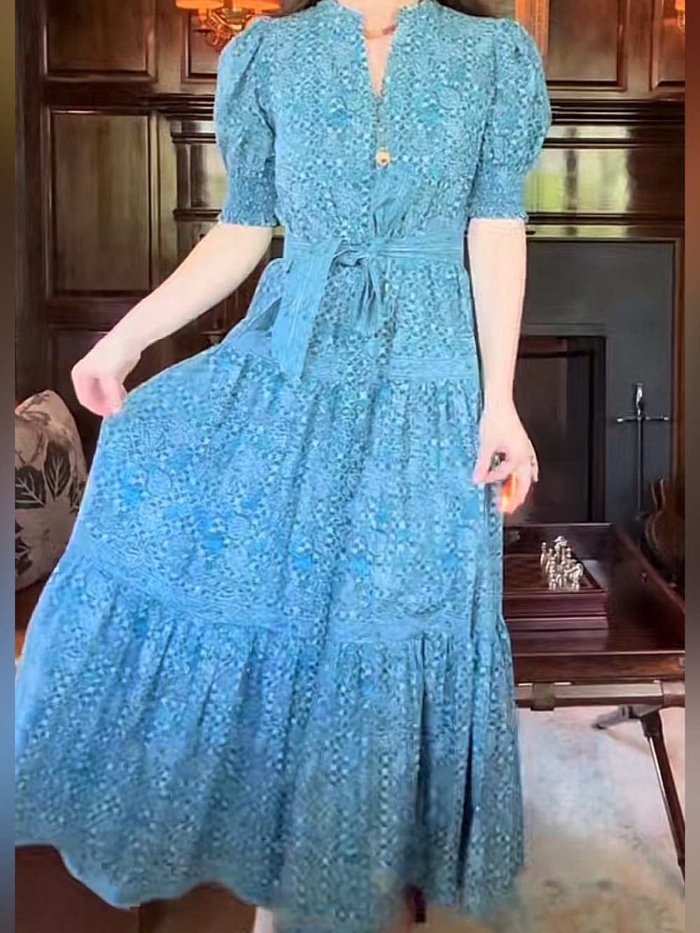 NWOT Hill House Home The Yara Dress - Timeless Navy Calico Trellis Size Small - Picture 6 of 10
